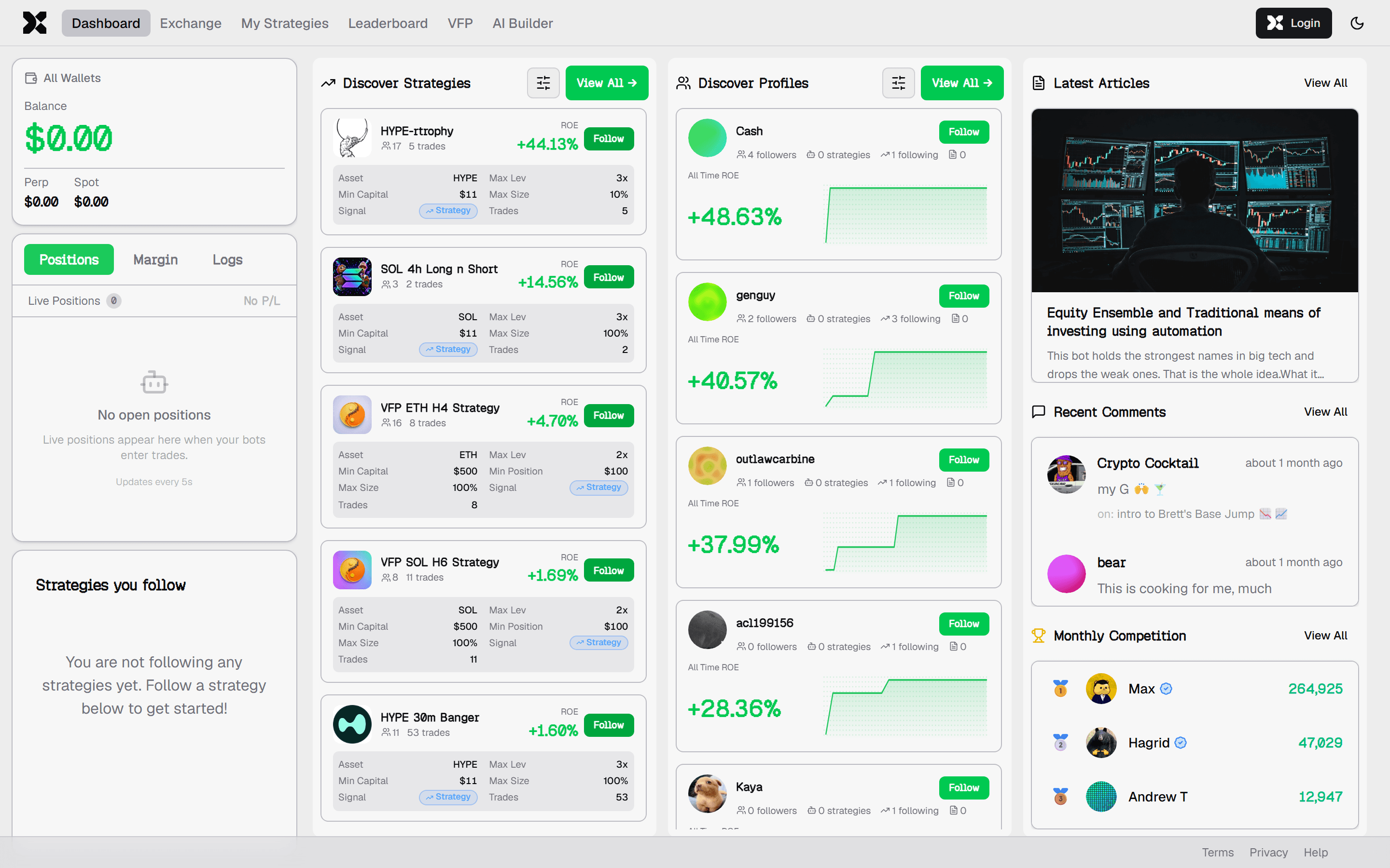 BB Trader X dashboard screenshot